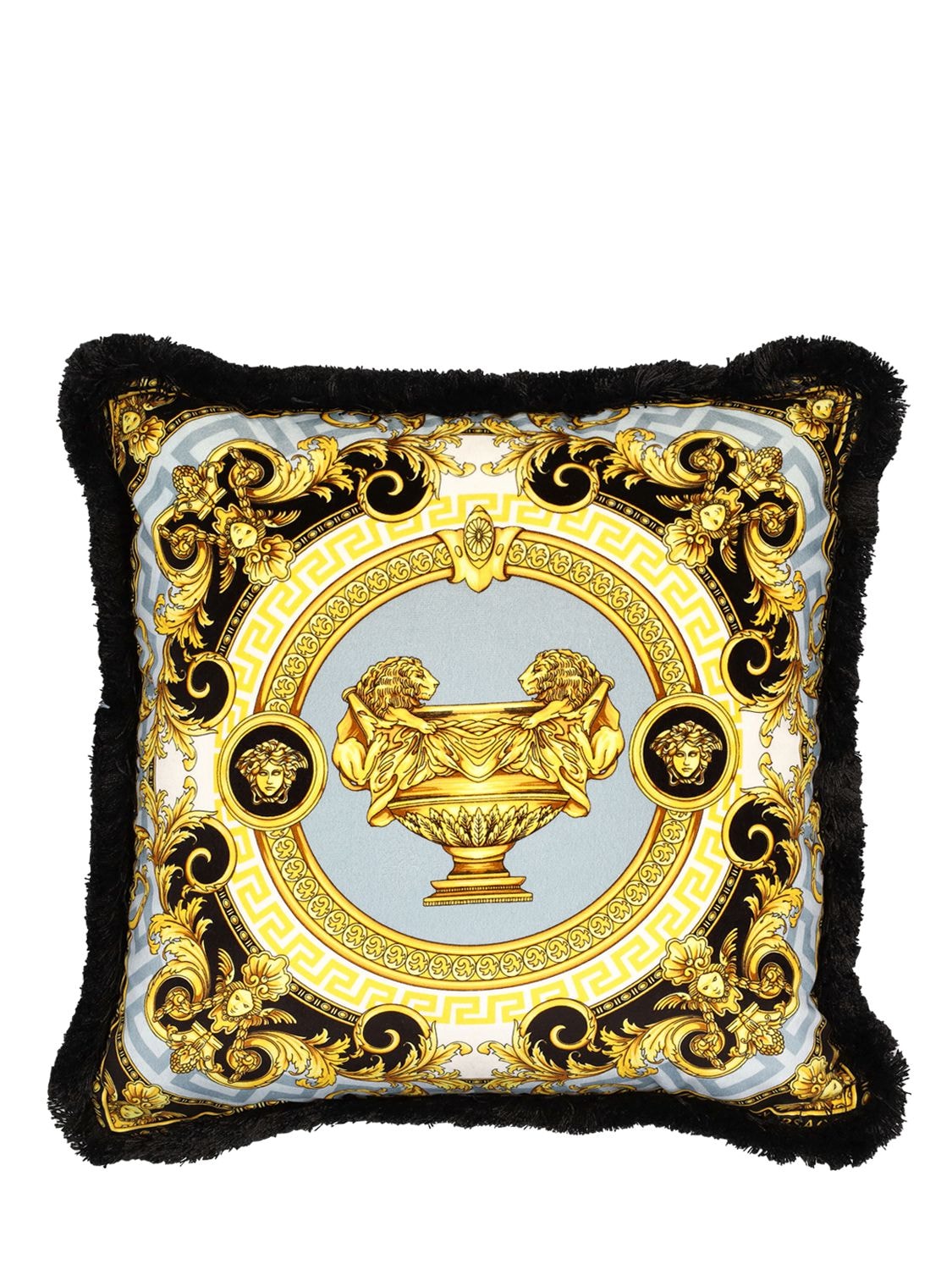Versace La Coupe Des Dieux Cotton Cushion In Nero-grigio