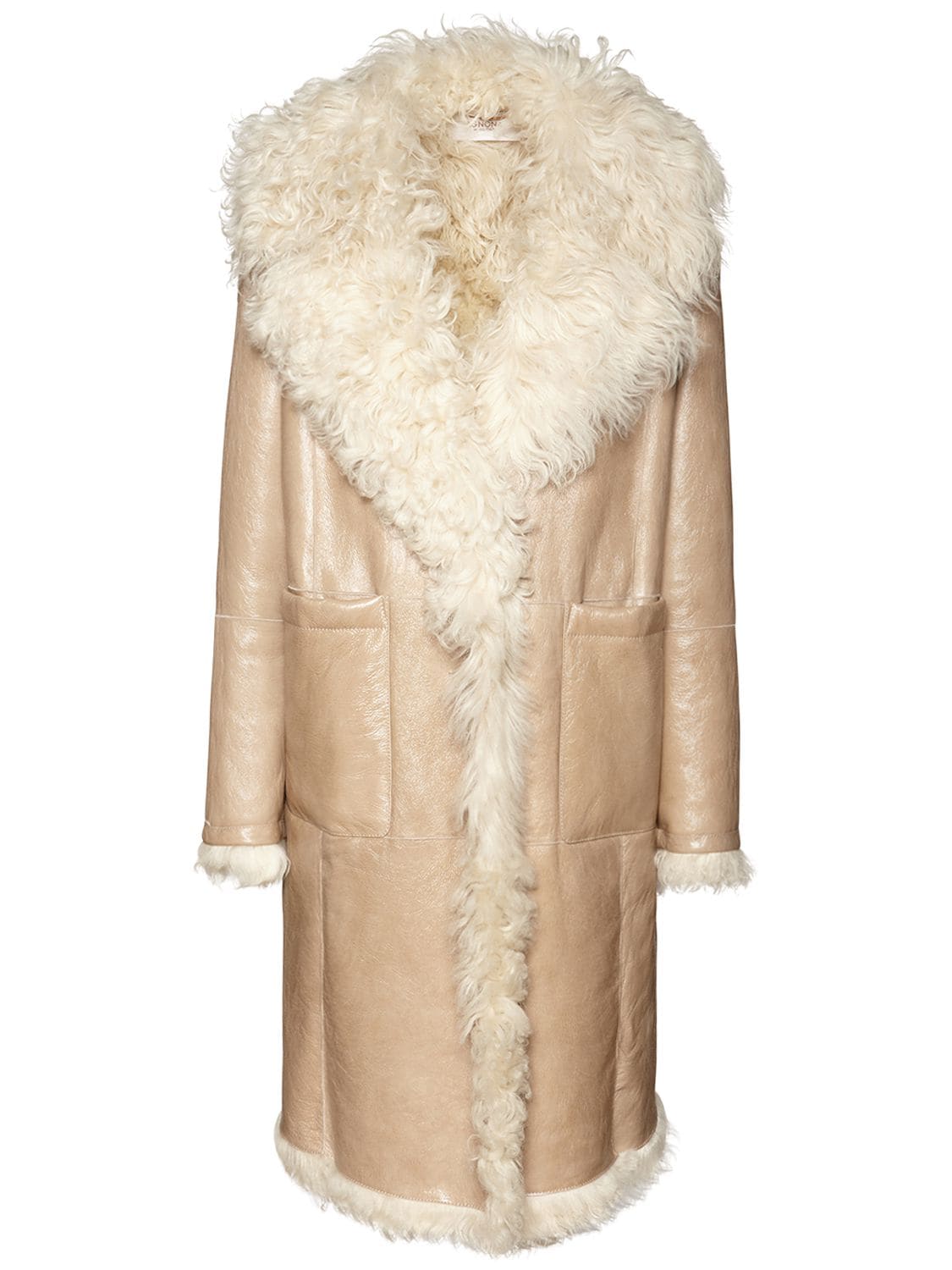 Agnona Shearling Long Coat In Beige