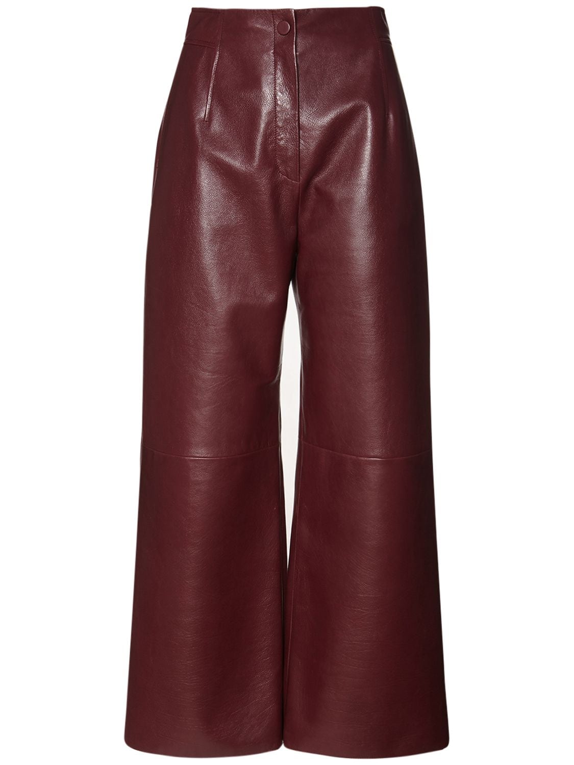 Agnona High Rise Flared Leather Pants In Burgundy