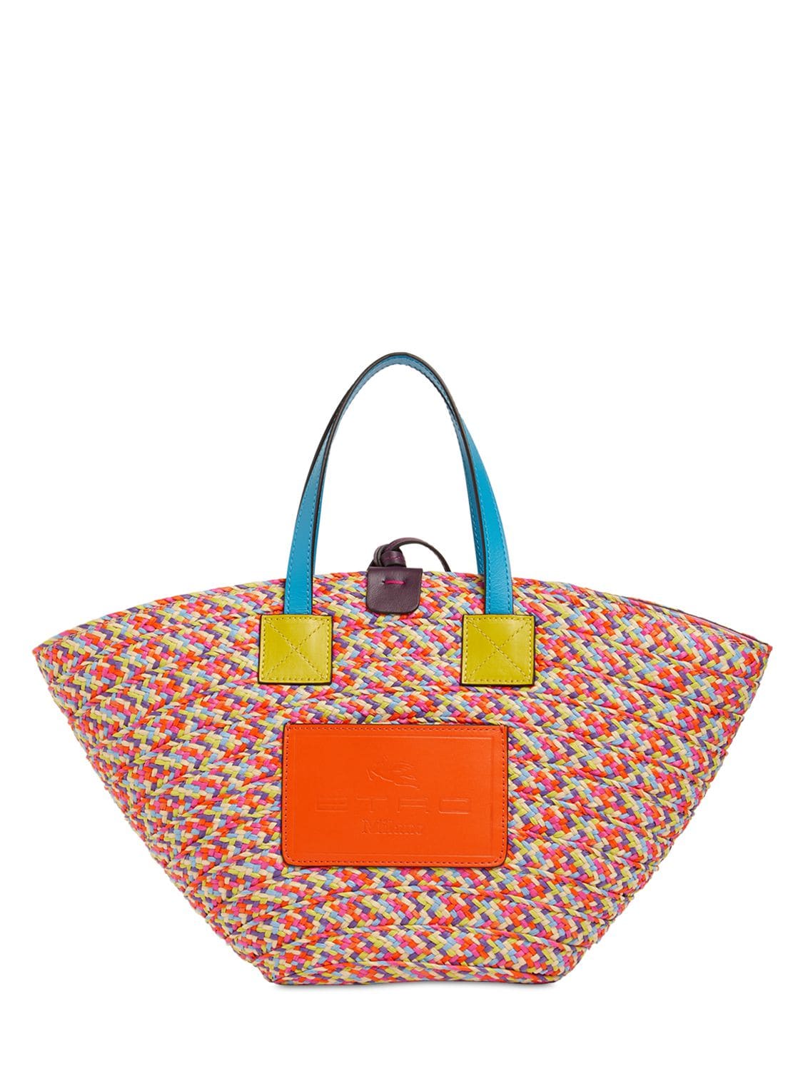 Etro Logo Straw Effect & Leather Tote Bag In Multicolor | ModeSens