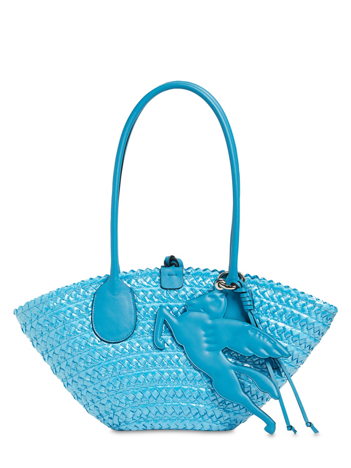 Etro Pegaso Straw Effect & Leather Tote Bag In Yellow | ModeSens