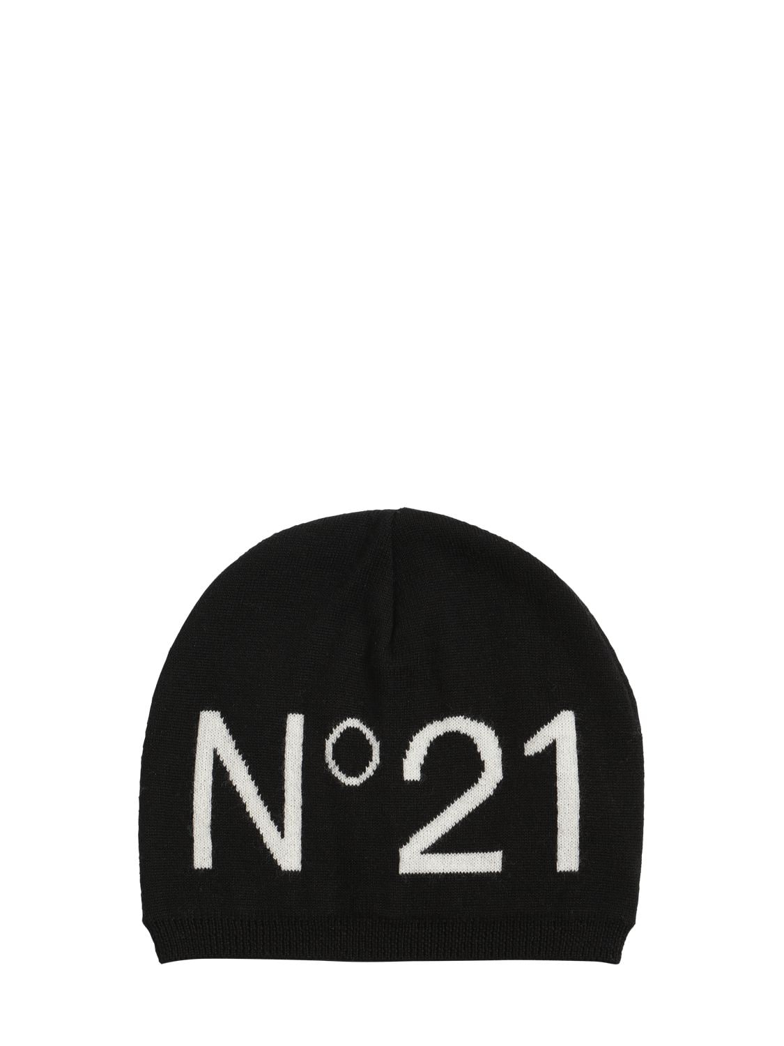 N°21 LOGO INTARSIA WOOL BLEND BEANIE HAT