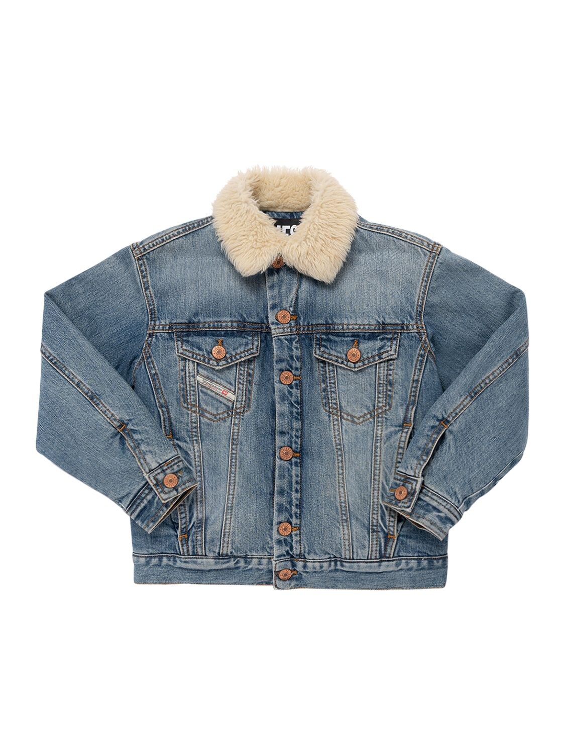 DIESEL COTTON DENIM JACKET W/ FAUX SHEARLING