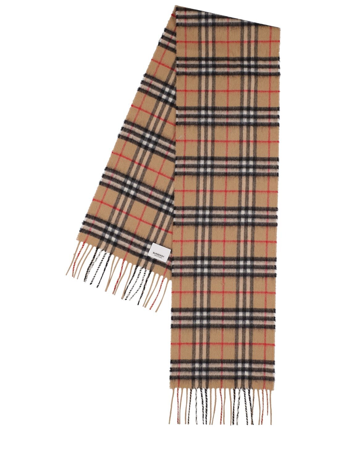 Check Intarsia Cashmere Scarf W/ Fringes