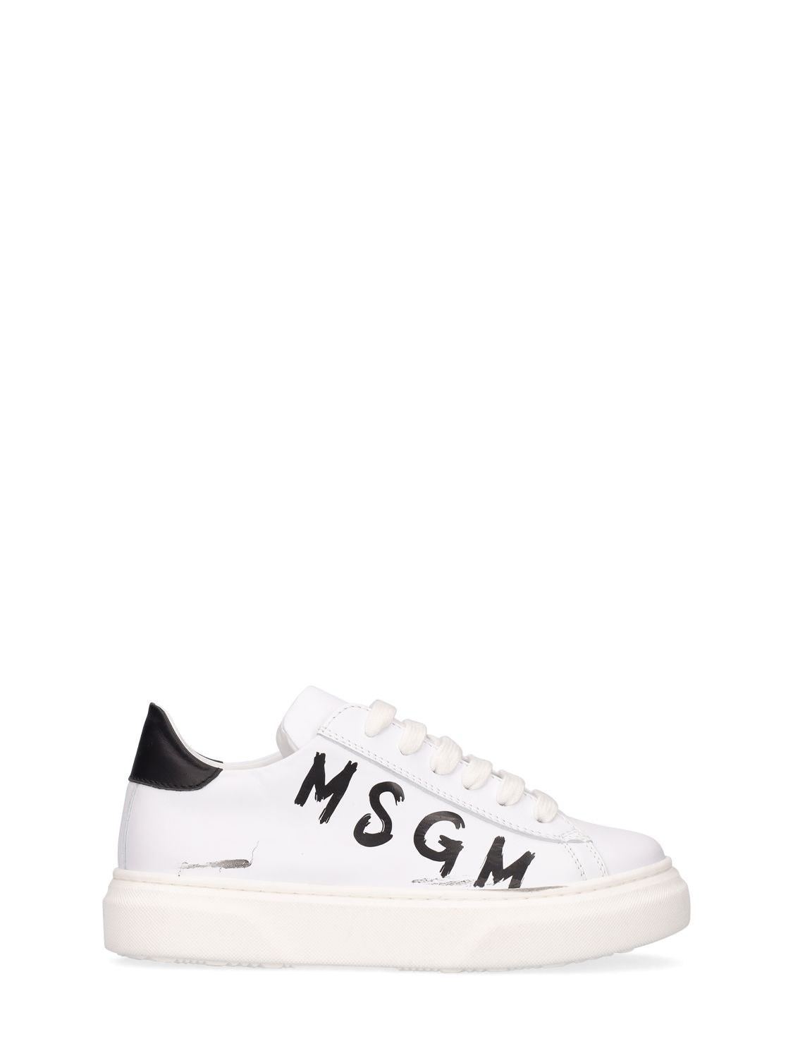 MSGM LOGO PRINT LEATHER LACE-UP SNEAKERS