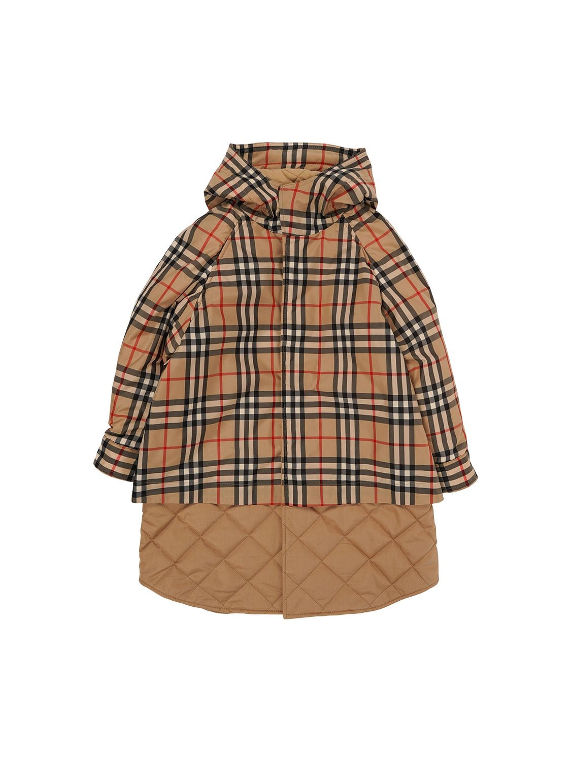 Burberry Kids' Check & Quilted Puffer Coat In Beige