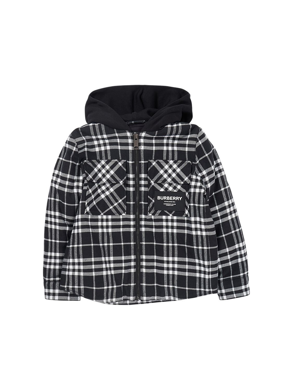 BURBERRY CHECK PRINT HOODED COTTON JACKET