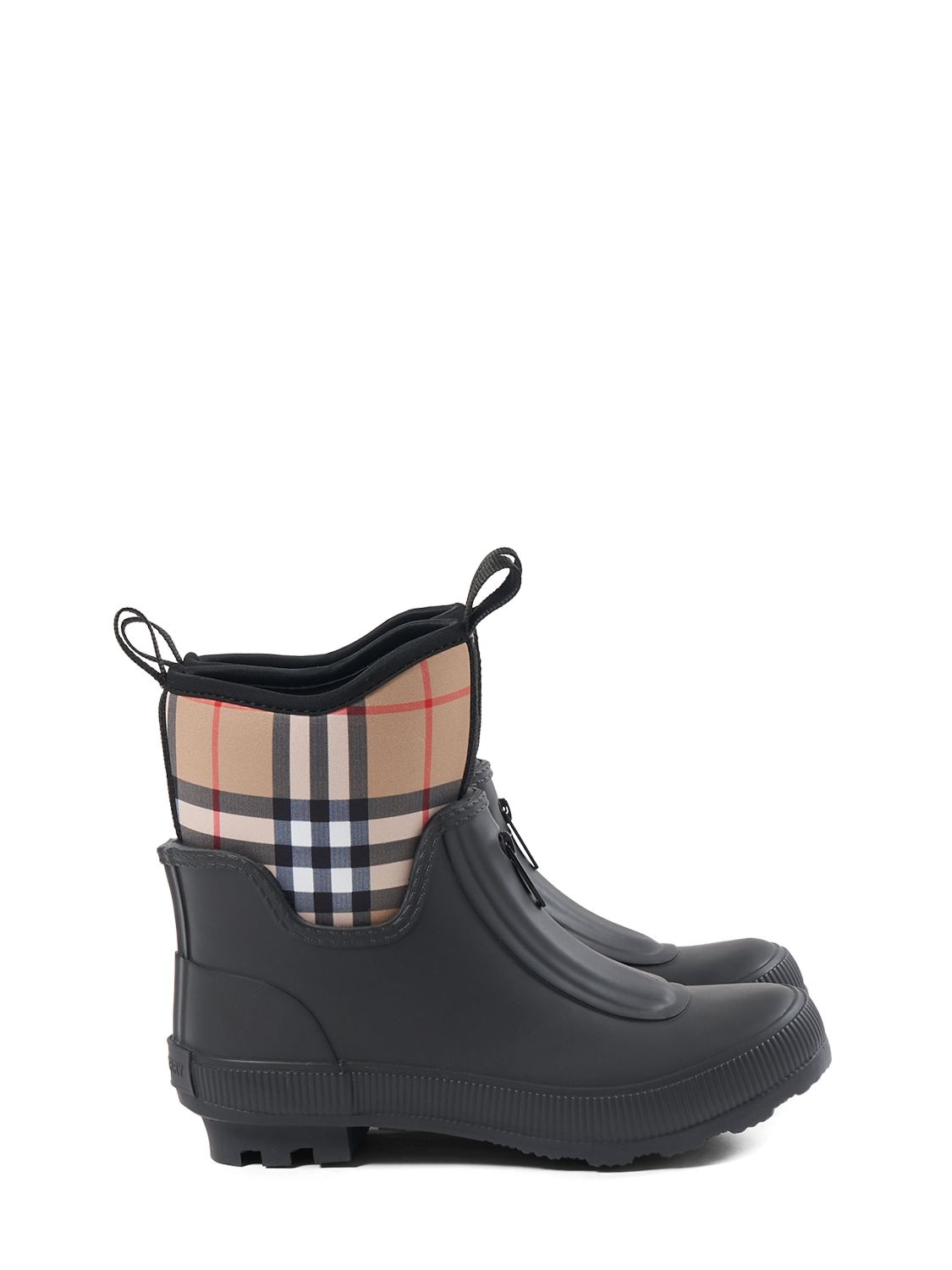 Rubber Ankle Boots W/check Print Inserts