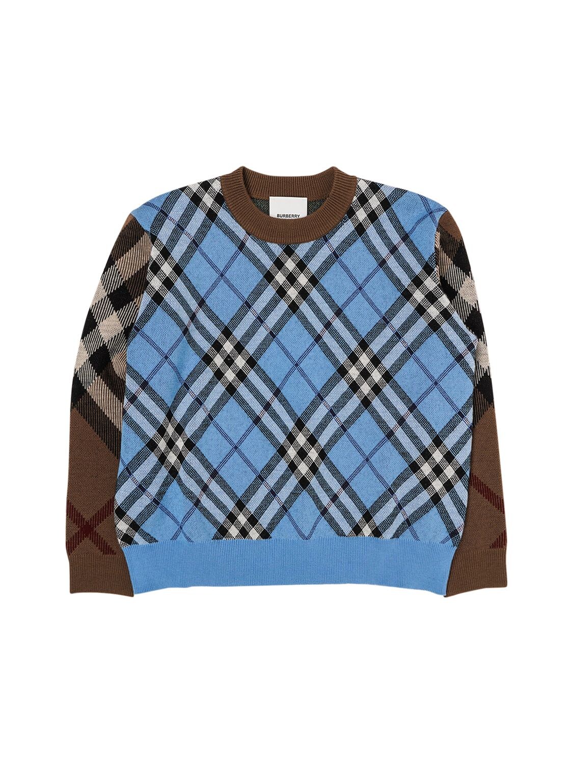 BURBERRY CONTRAST CHECK WOOL BLEND KNIT SWEATER
