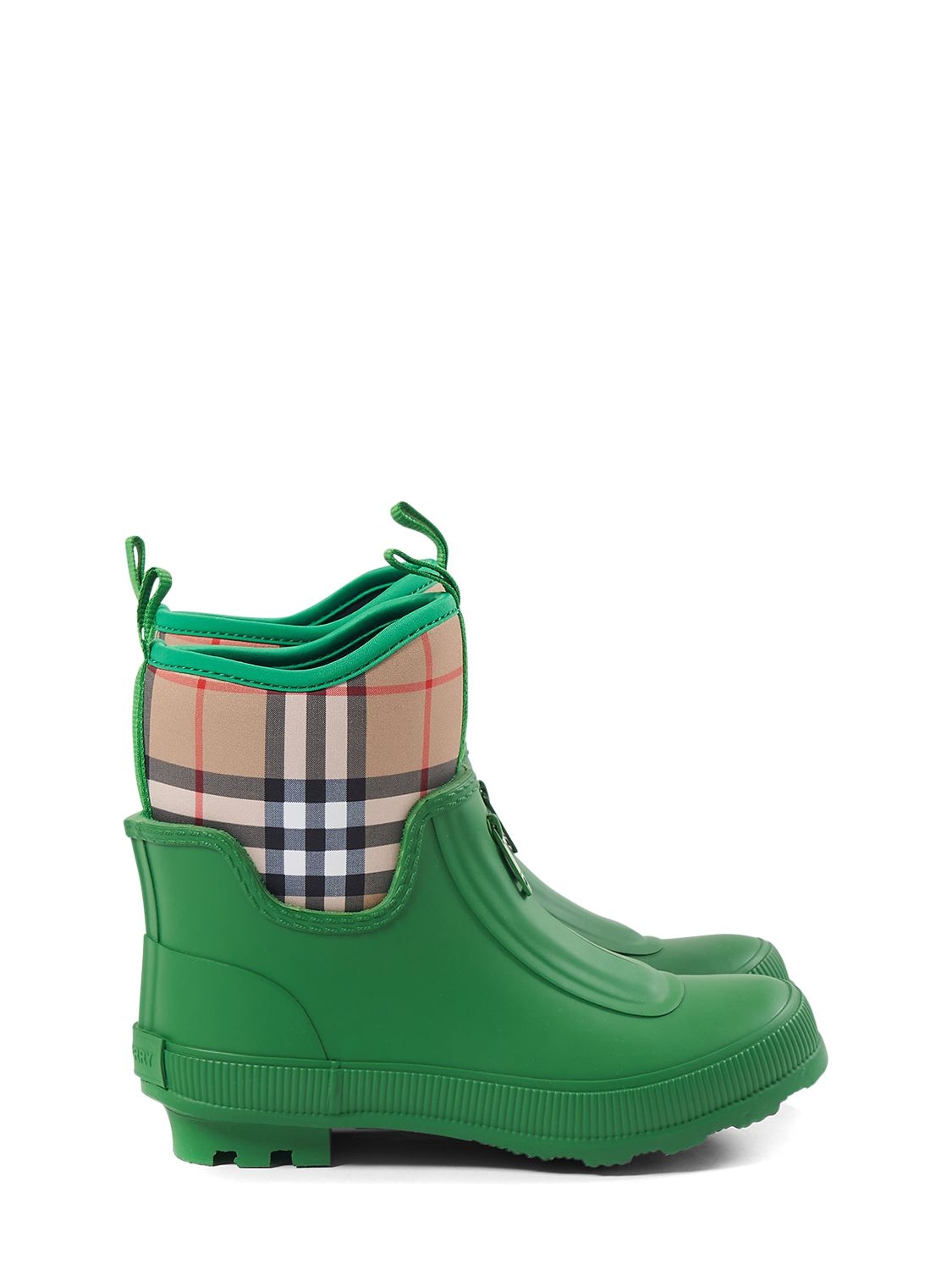 Rubber Ankle Boots W/check Print Inserts