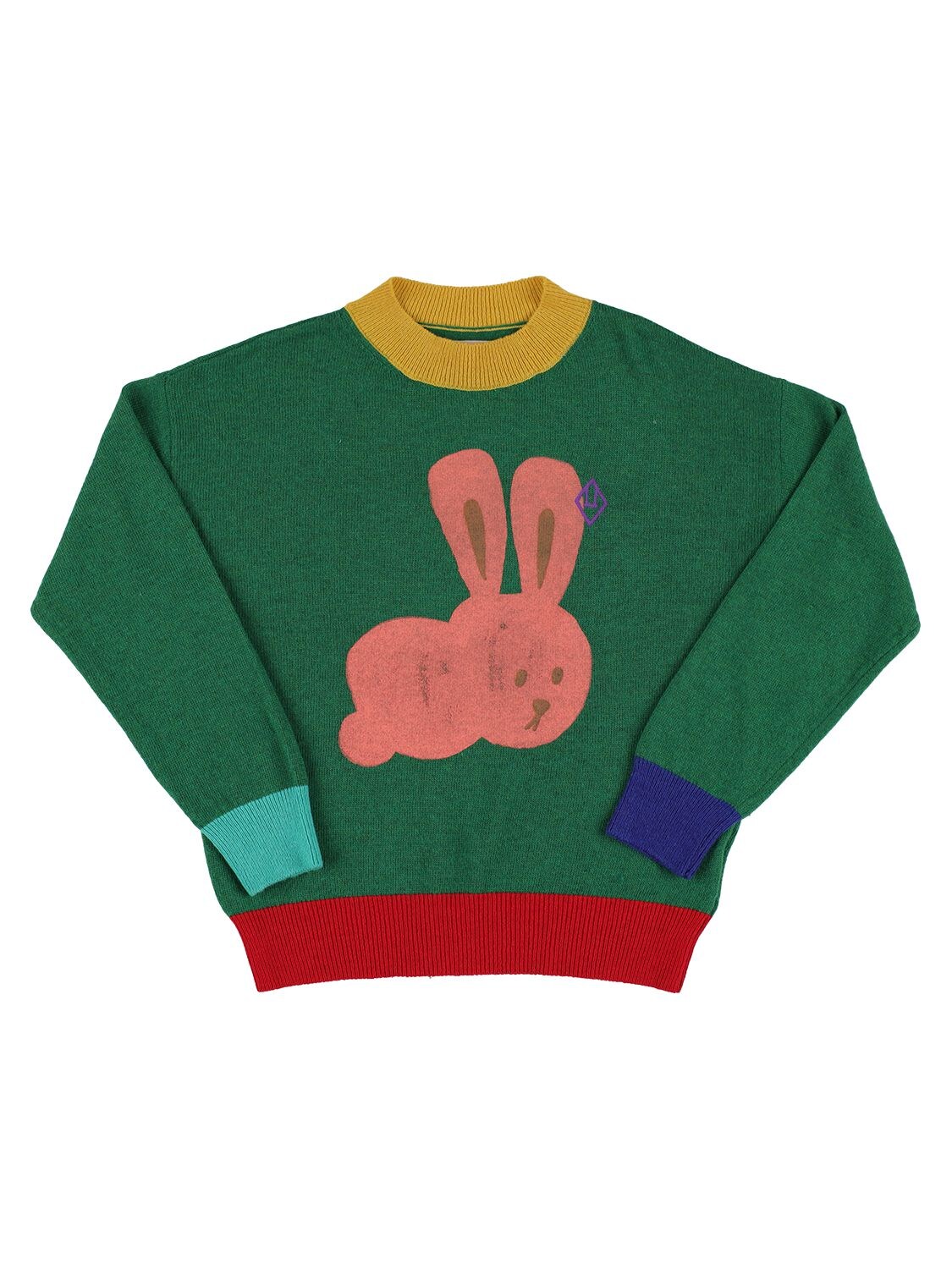 The Animals Observatory Rabbit Printed Wool Tricot Knit Sweater In Green