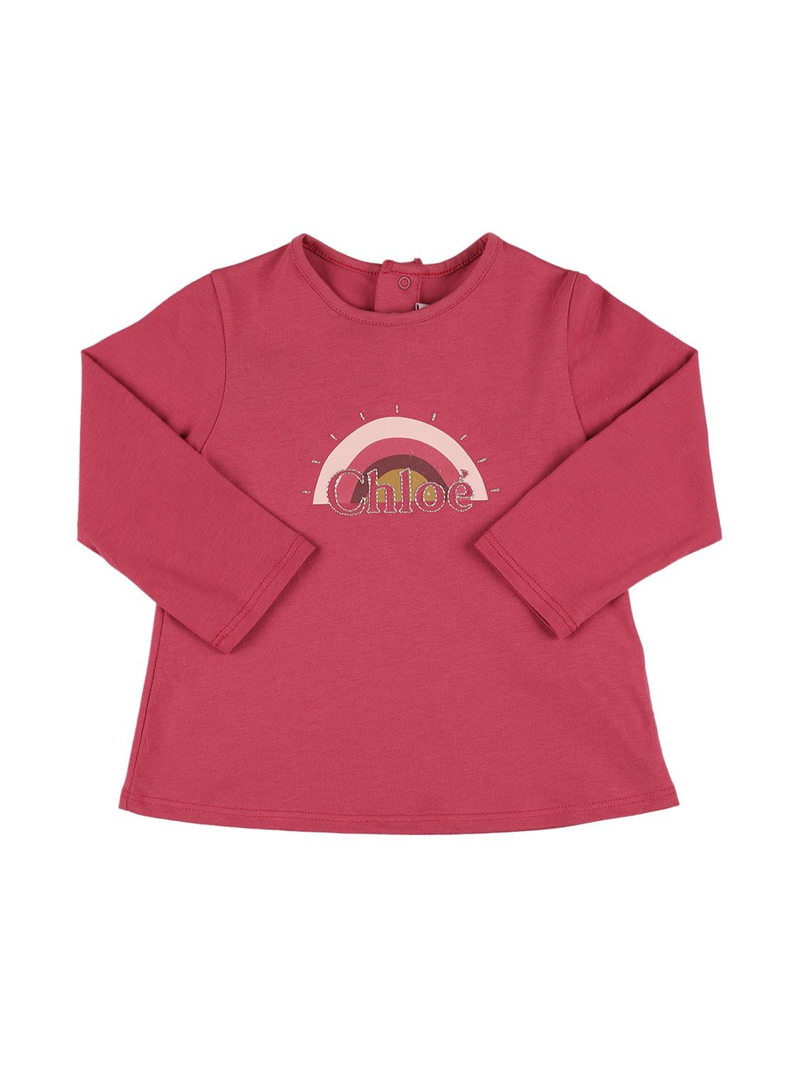 Chloé Logo Print Organic Cotton T-shirt In Dark Pink