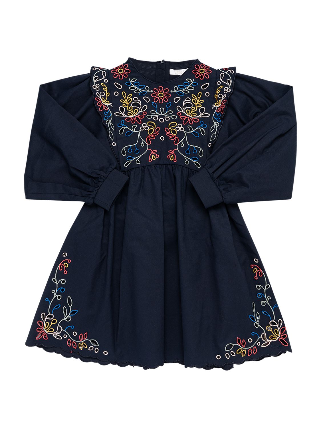 Embroidered cotton twill dress - Navy 