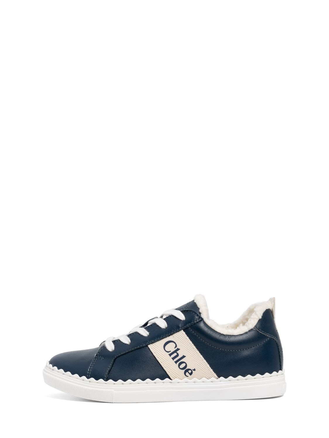 Chloé Kids' Leather Lace-up Sneakers W/ Logo In Blue