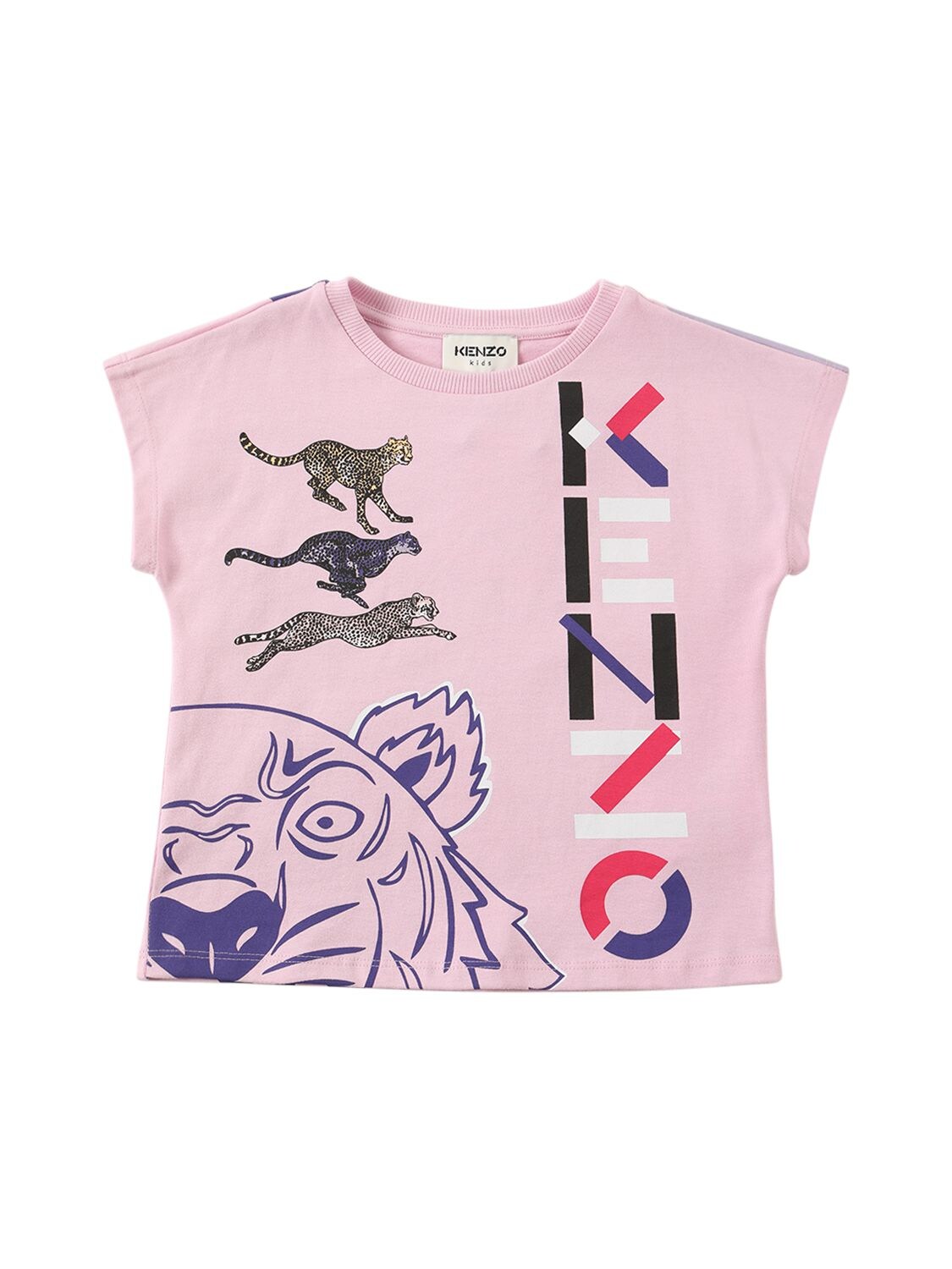 Tiger Print Cotton T Shirt in White - Kenzo Kids