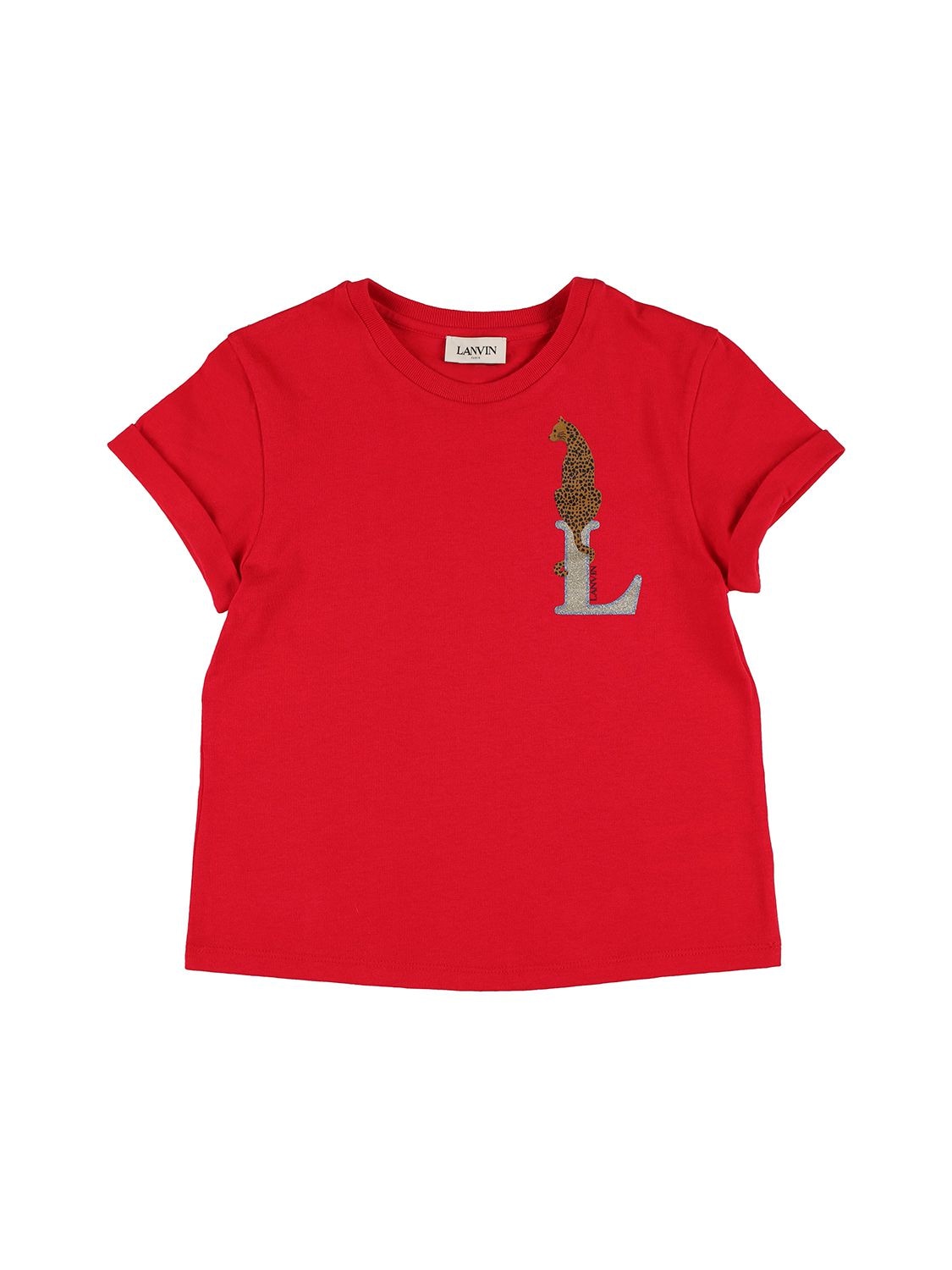 Lanvin Kids' Logo Print Cotton Jersey T-shirt In Red