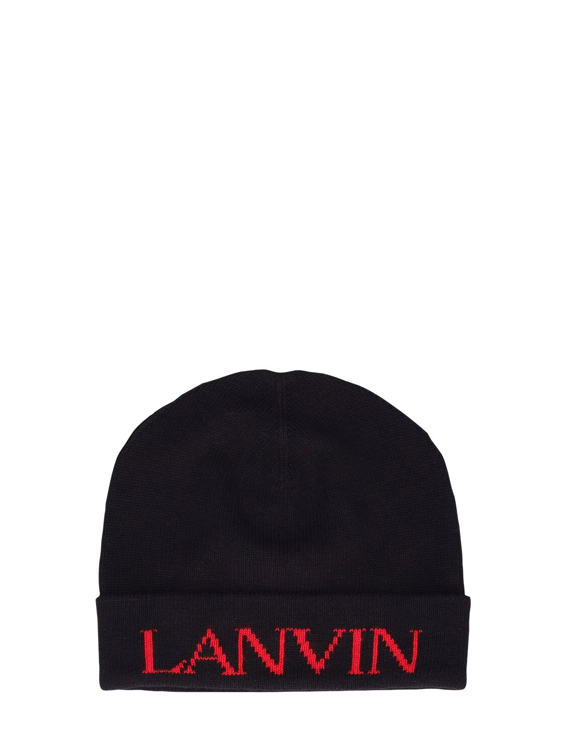 Lanvin Kids' Cotton & Wool Knit Beanie W/ Logo In Black