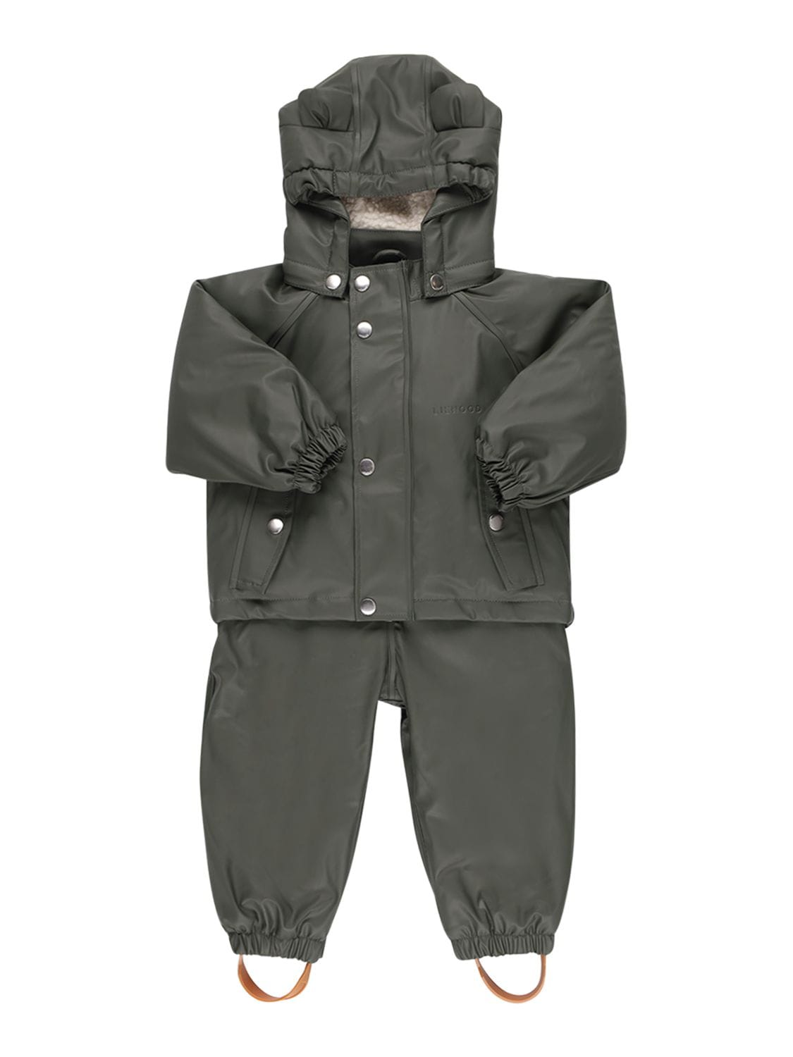 Liewood Kids' Soft Recycled Raincoat & Pants In Military Green