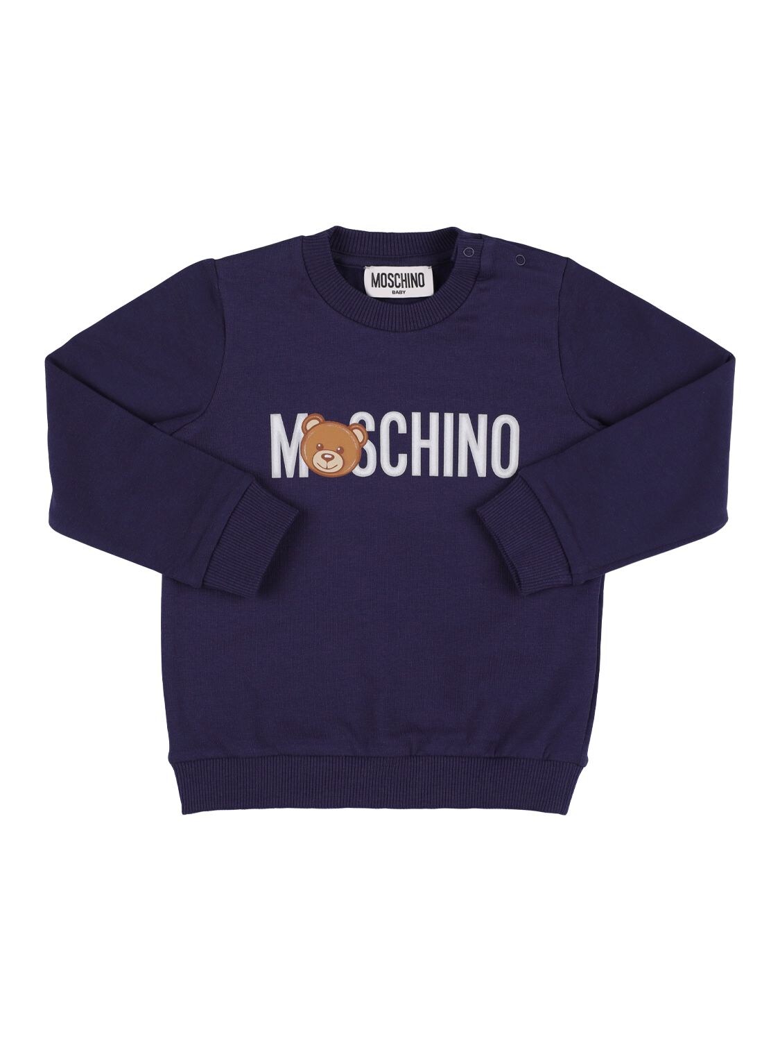 Moschino Kids' Logo Print Cotton Sweatshirt In 네이비