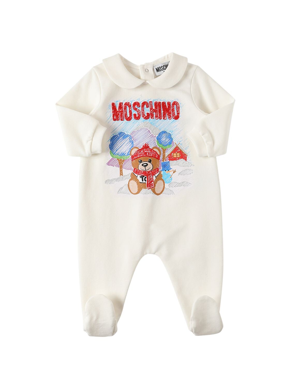 Moschino Babies' Printed Cotton Sweat Romper In Off White