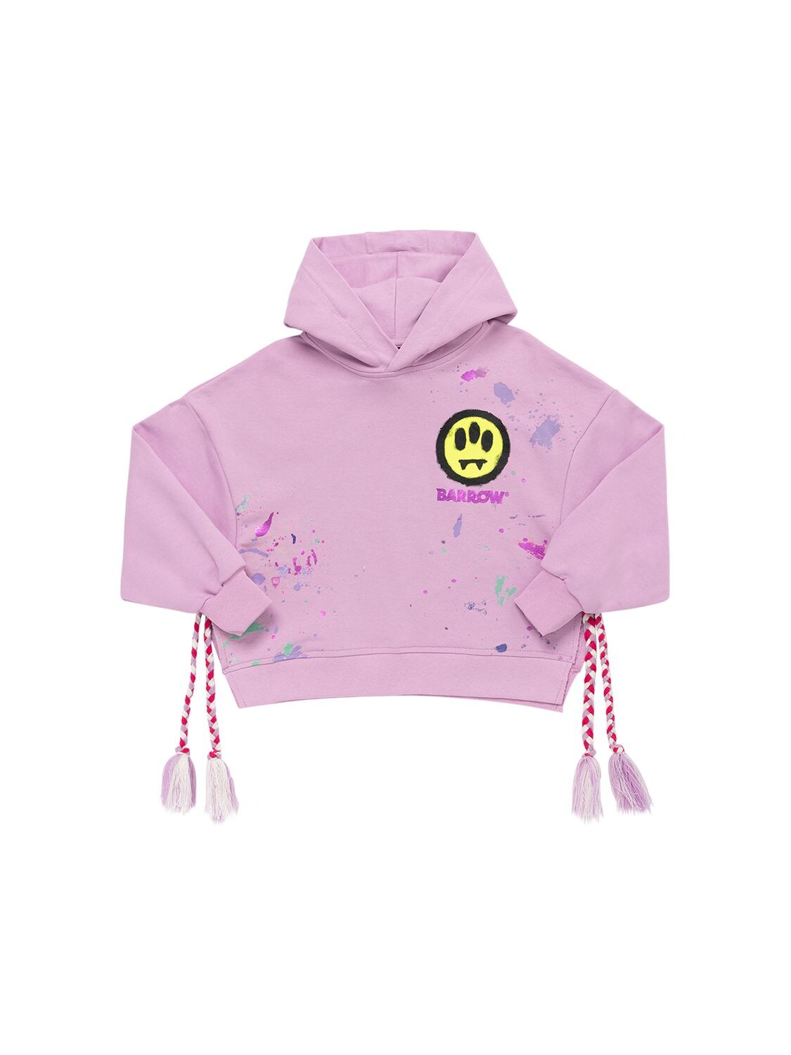 BARROW PRINTED COTTON HOODIE W/ TASSELS