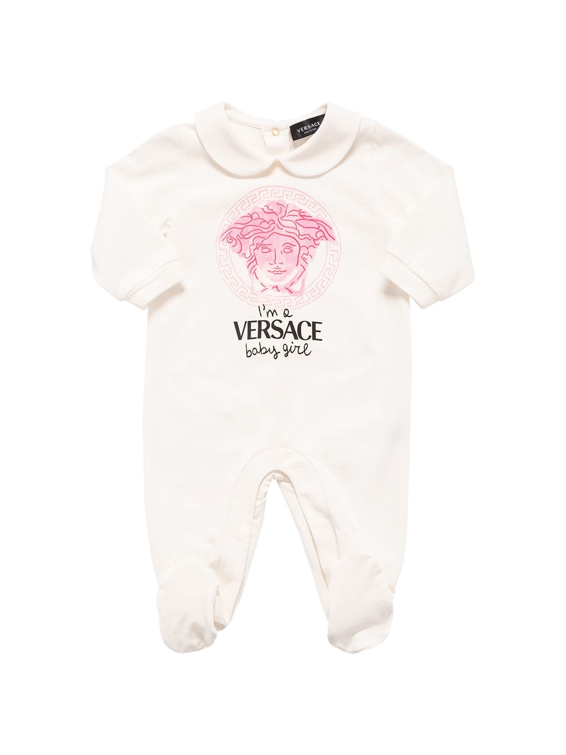 Versace Babies' Printed Medusa Cotton Jersey Romper In White