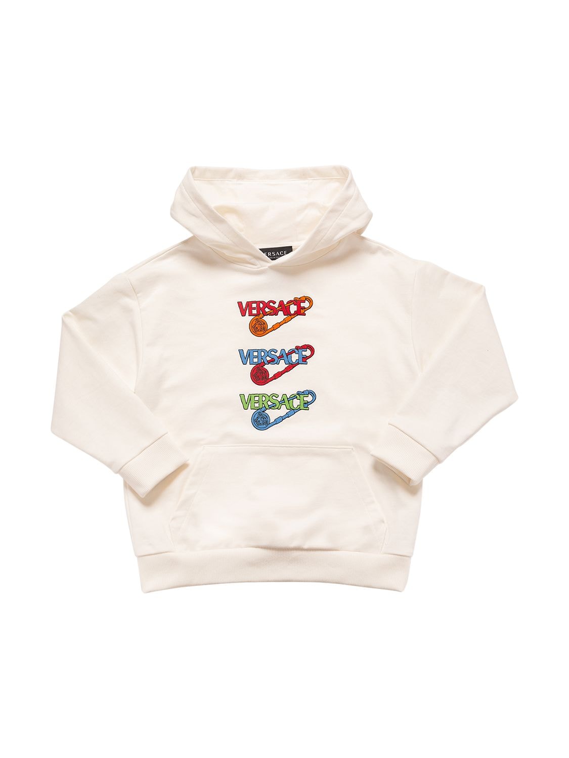 Versace Kids' Printed Cotton Sweatshirt Hoodie In White