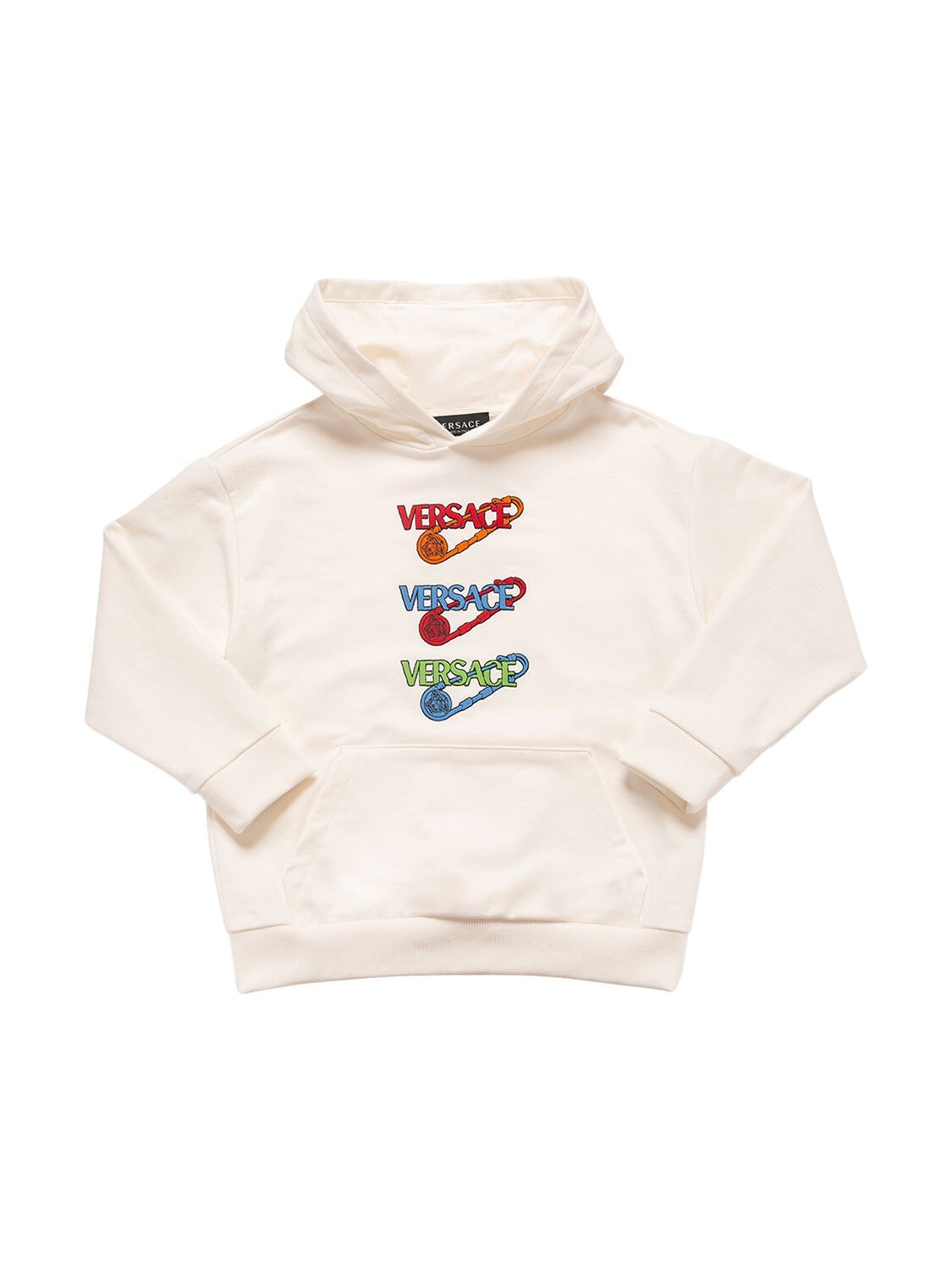 Versace Kids' Printed Cotton Sweatshirt Hoodie In White