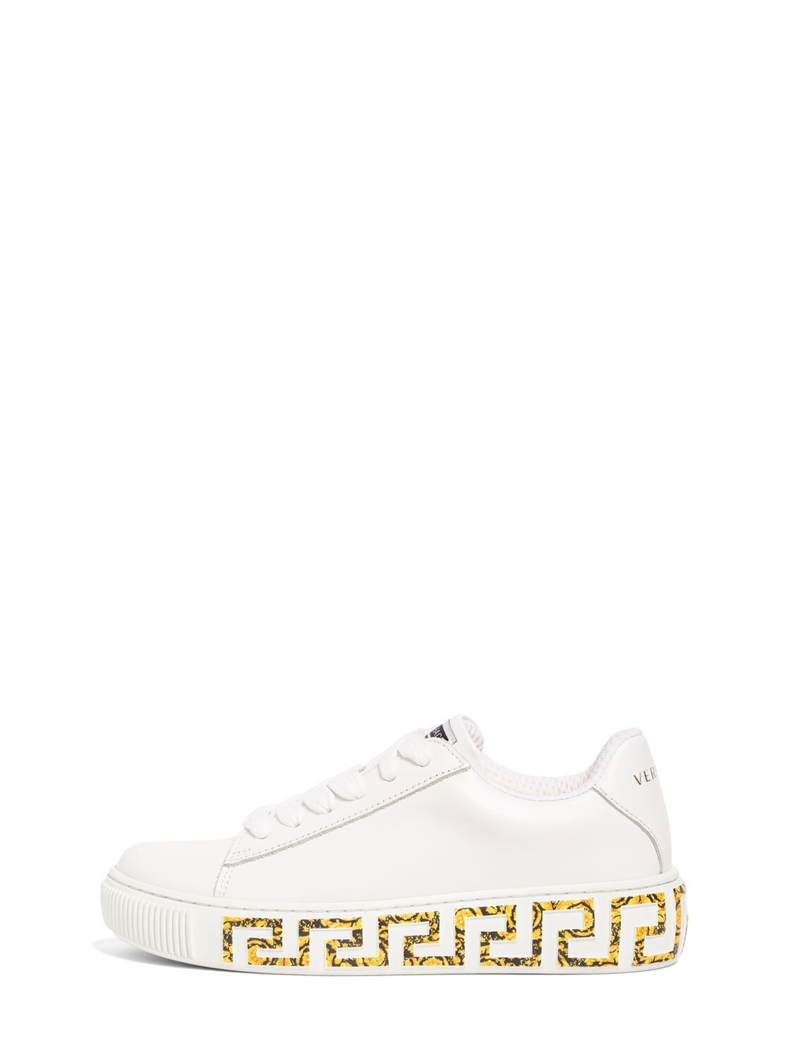 VERSACE PRINTED LEATHER LACE-UP SNEAKERS