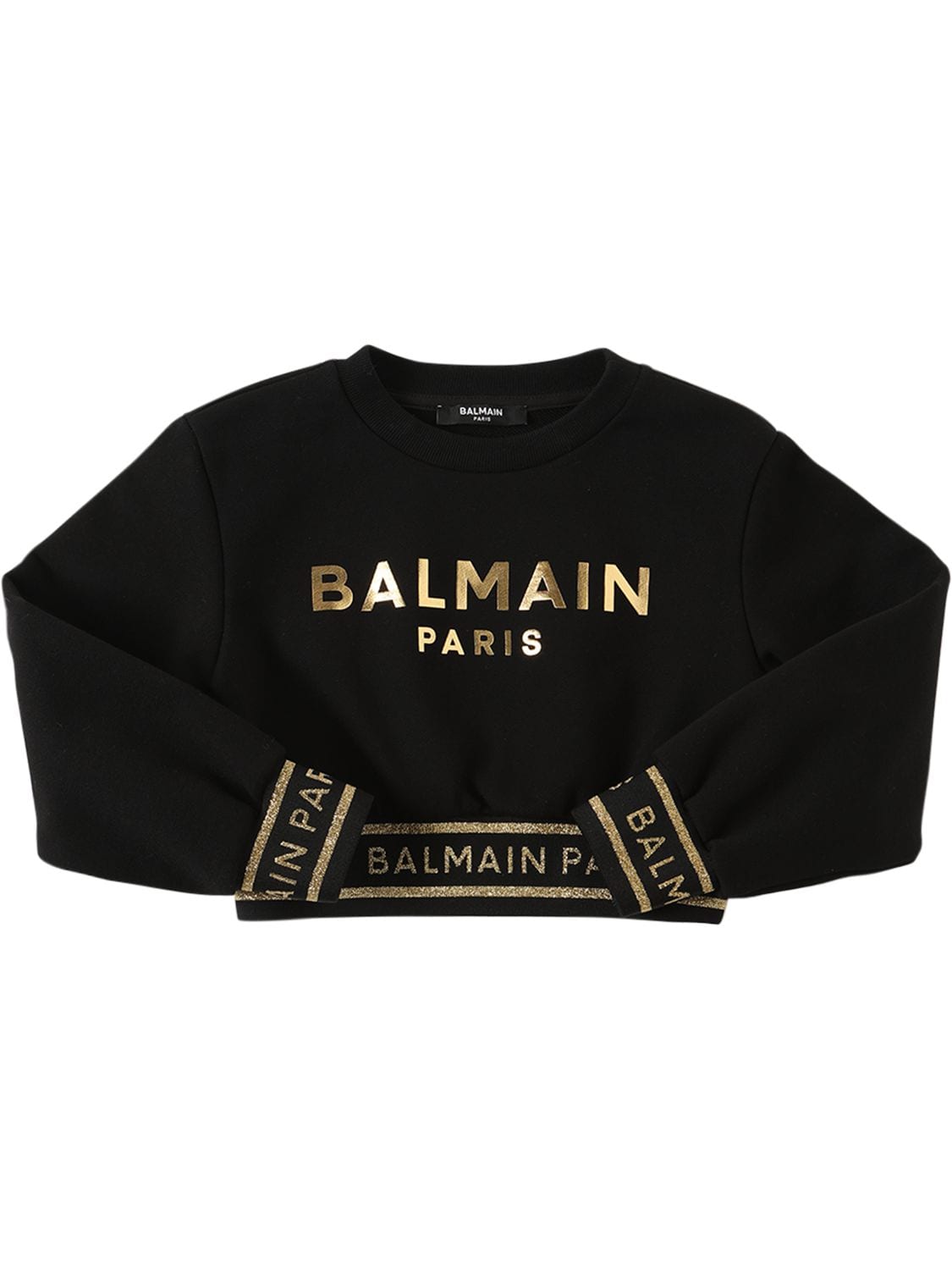 Balmain Kids' Logo Print Cotton Crop Sweatshirt In Black | ModeSens