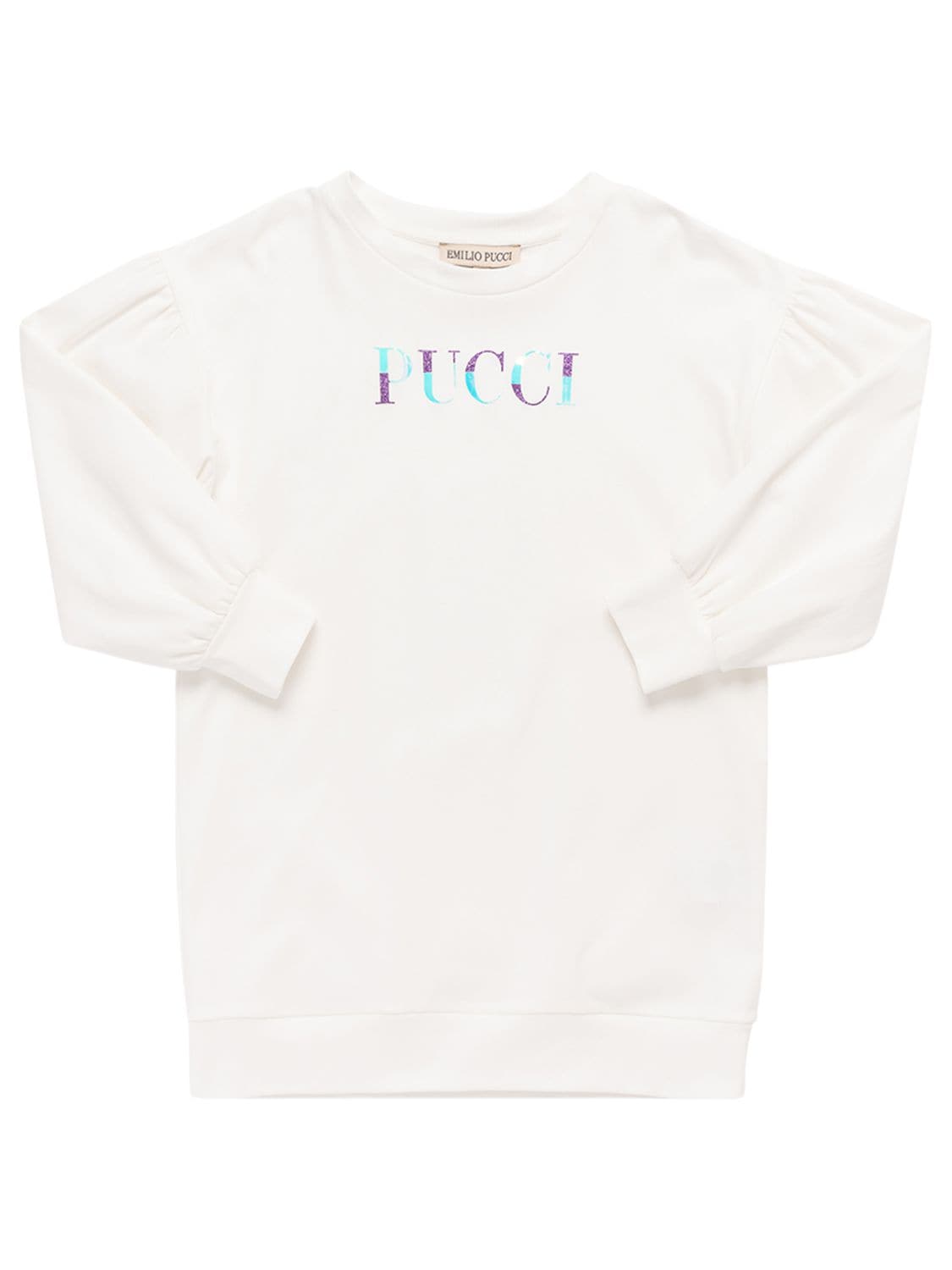 Emilio Pucci Kids' Logo Print Heavy Cotton Jersey Dress In White