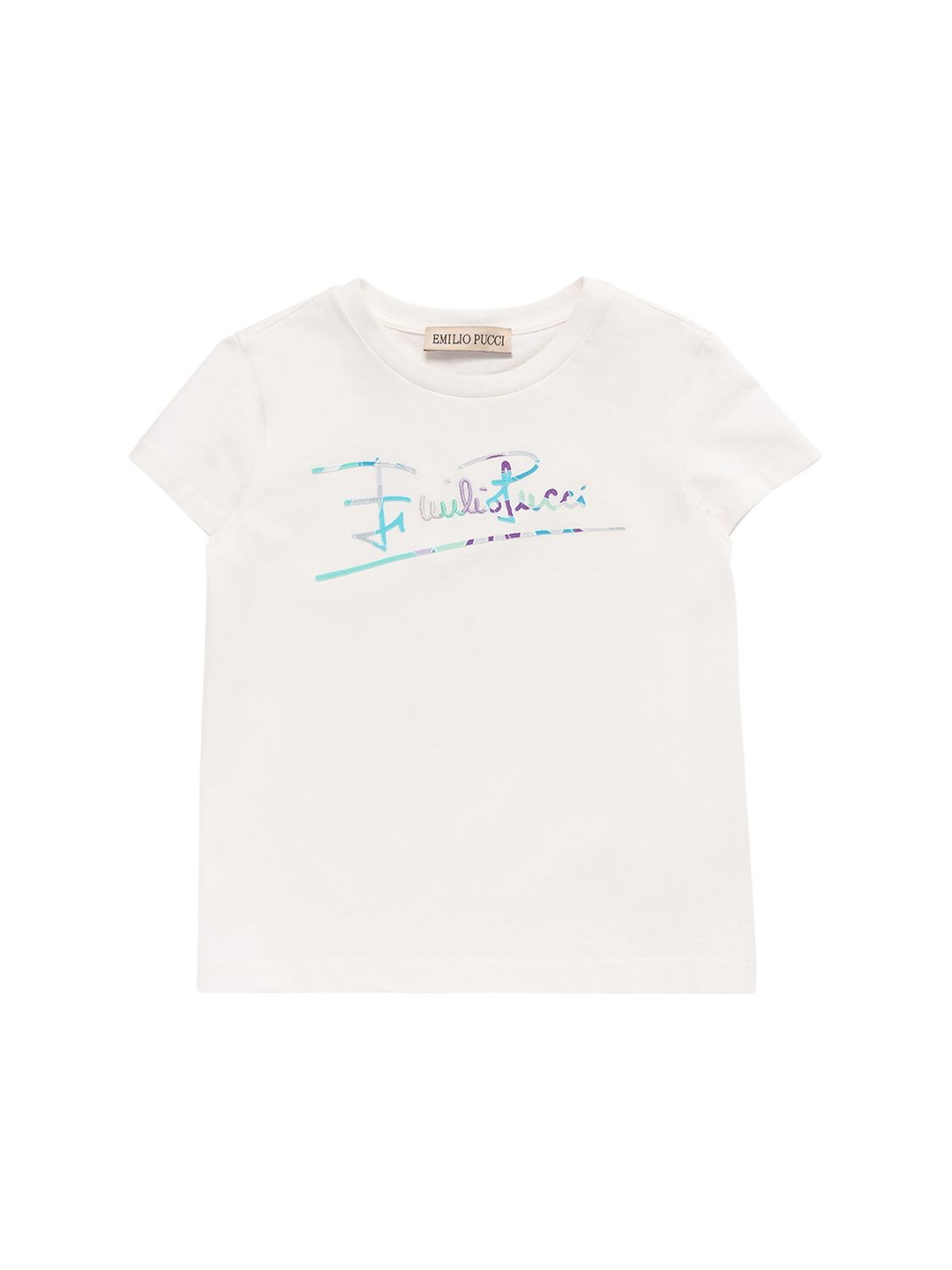 Emilio Pucci Kids' Embroidered Logo Cotton Jersey T-shirt In White