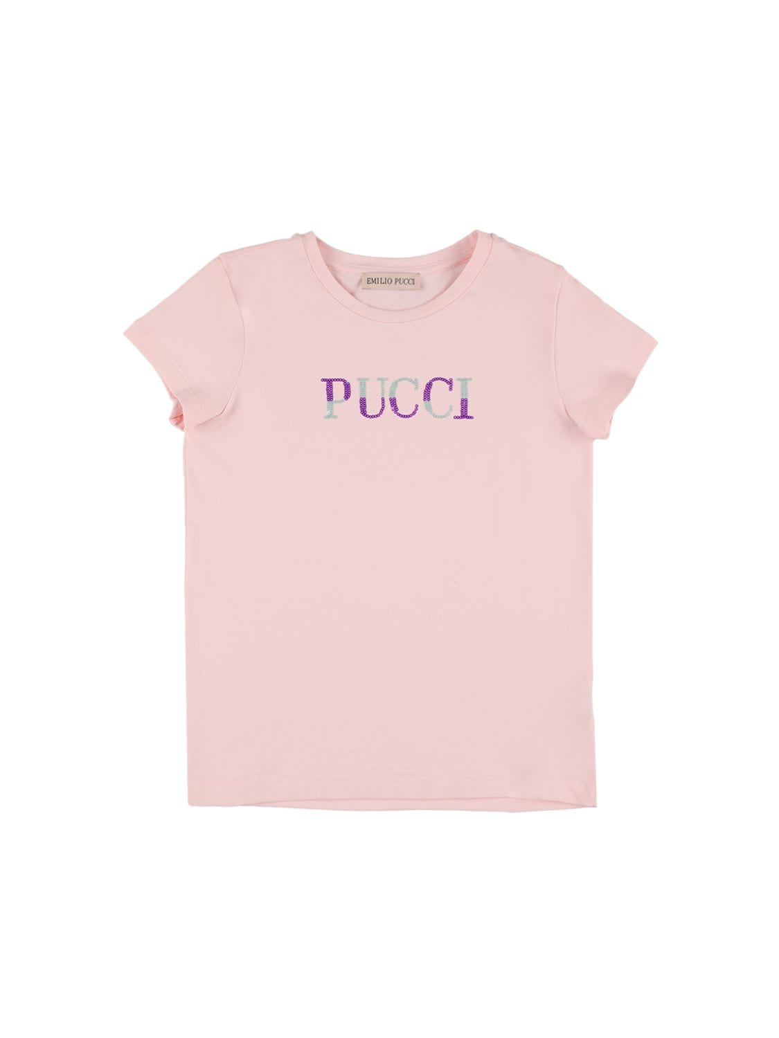 Emilio Pucci Kids' Sequined Logo Cotton Jersey T-shirt In Pink