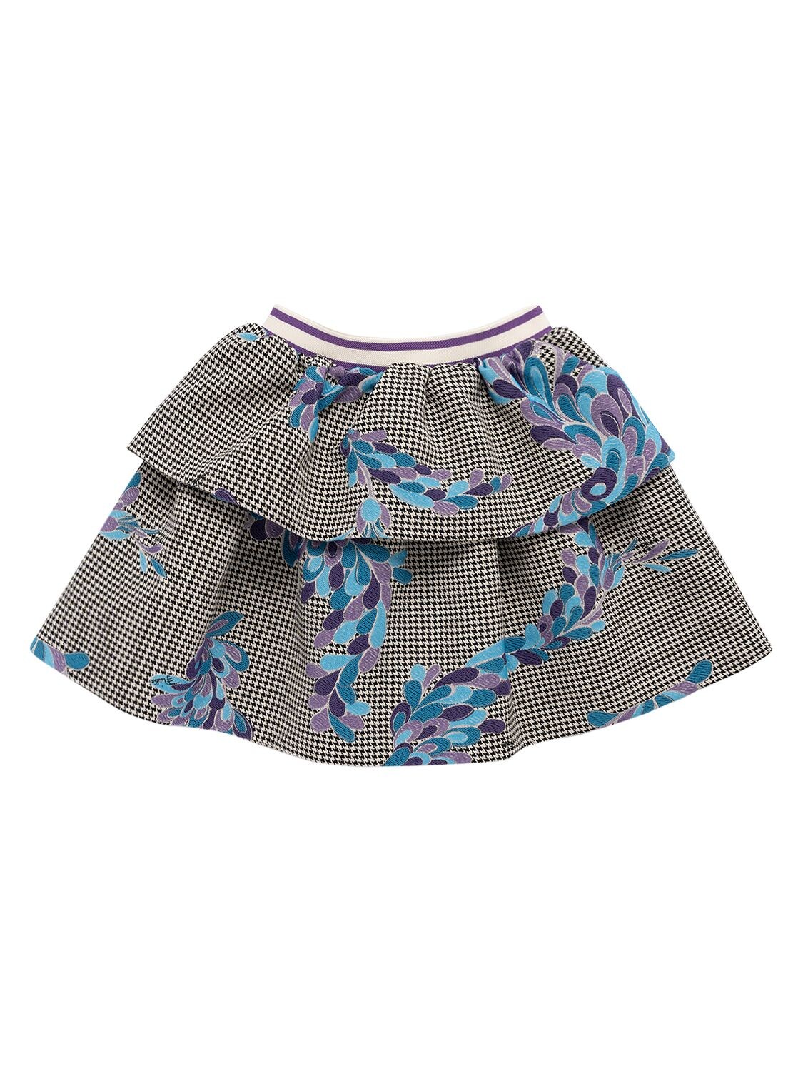 Emilio Pucci Kids' Ruffle Cotton Blend Houndstooth Skirt In Multicolor