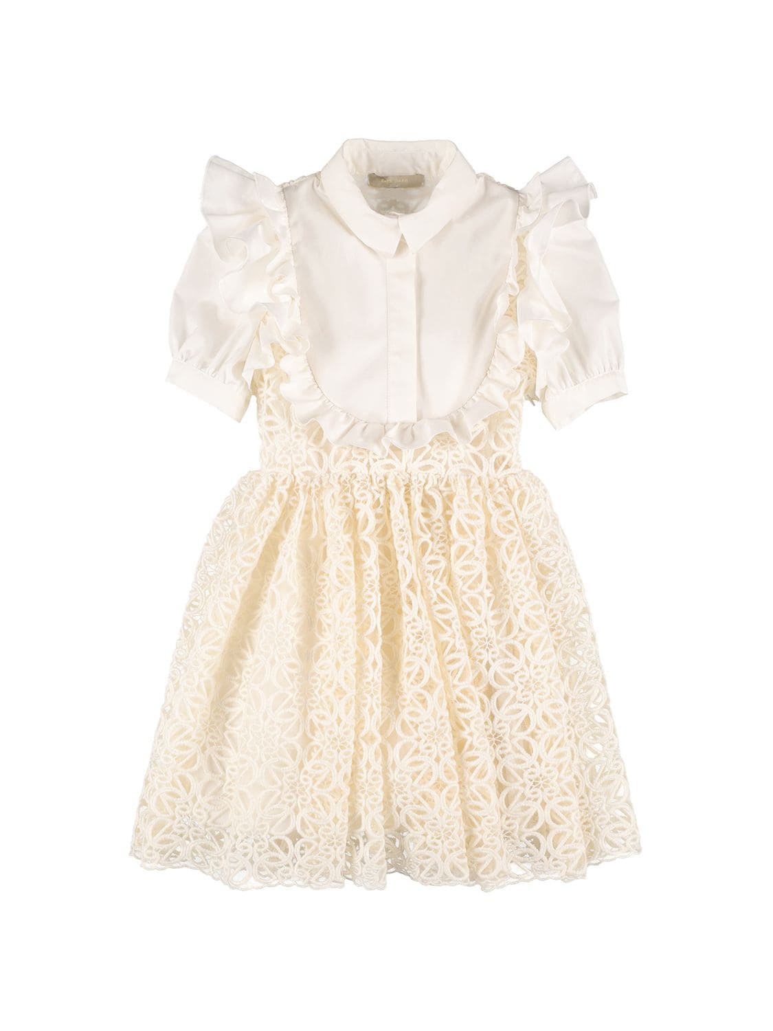 Elie Saab Kids' Poplin & Macramé Dress In White