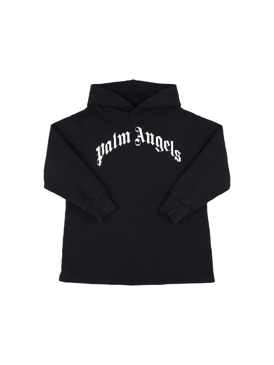 Palm Angels Kids' Logo Print Cotton Sweat Dress Hoodie In Black