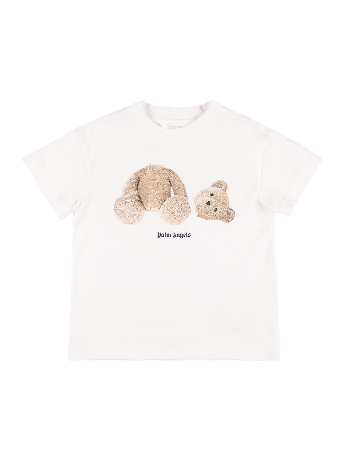 Palm Angels Kids' Bear Print Cotton Jersey T-shirt In White