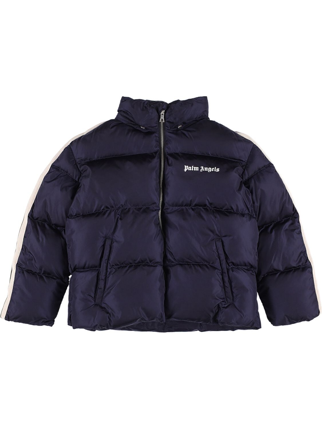 Shop Palm Angels Nylon Puffer Jacket W/ Logo In 네이비