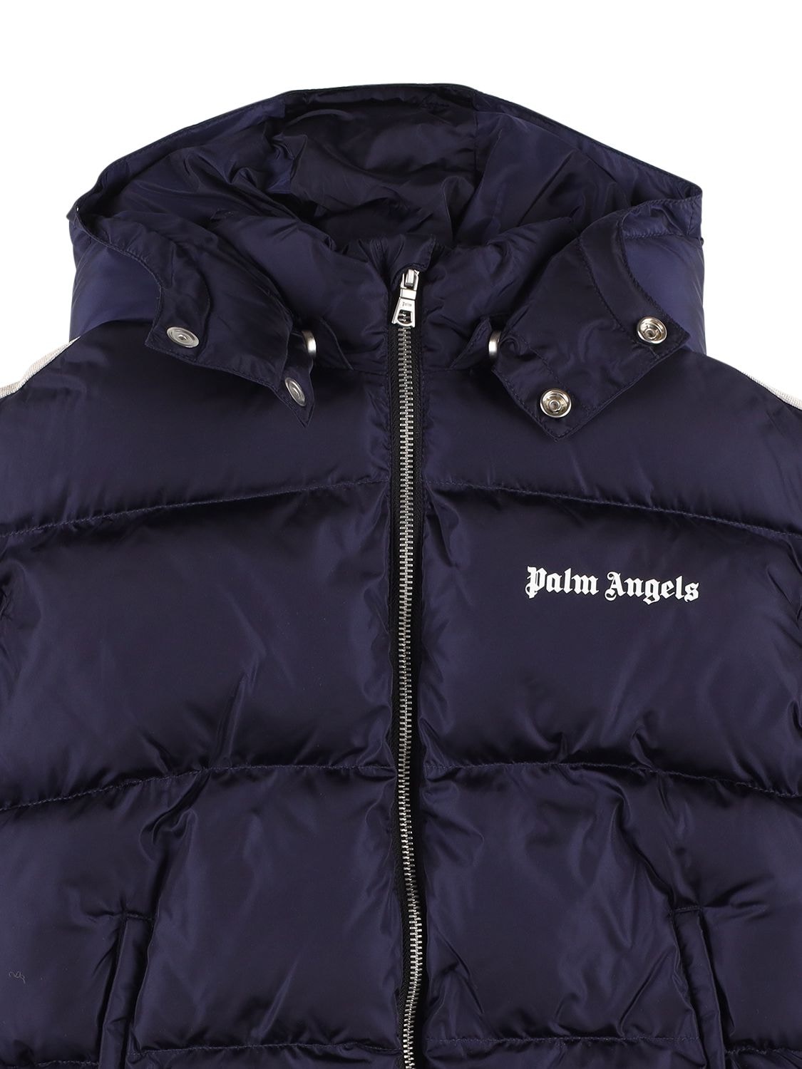 Shop Palm Angels Nylon Puffer Jacket W/ Logo In 네이비