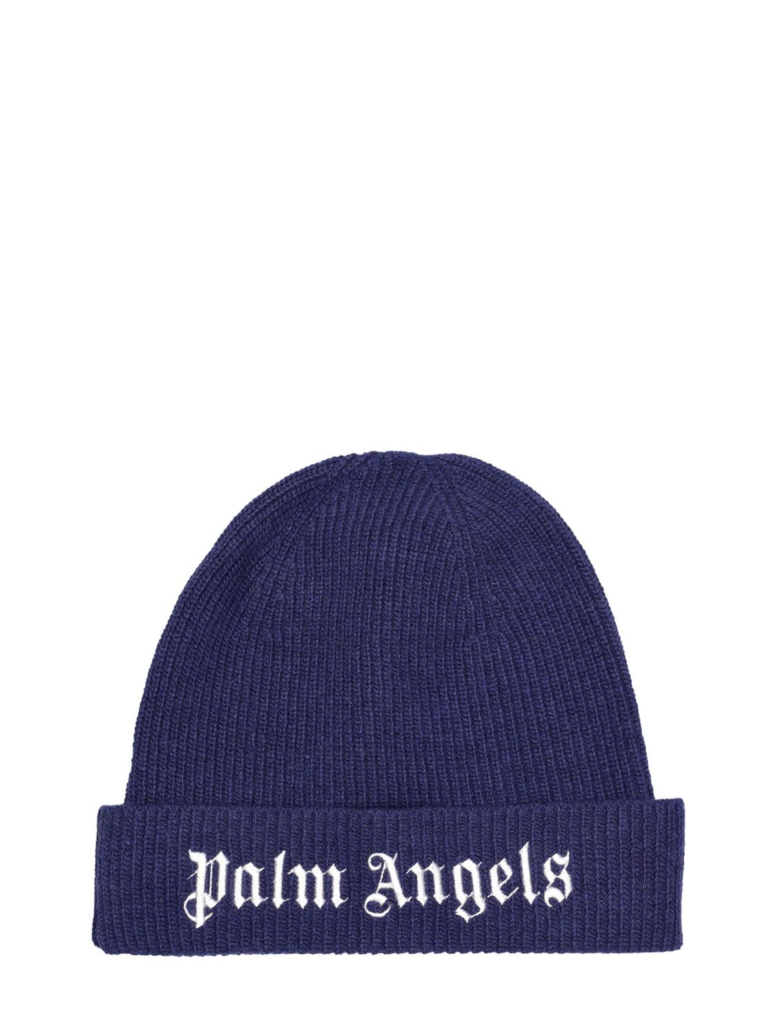 Shop Palm Angels Wool Blend Knit Beanie Hat In Navy
