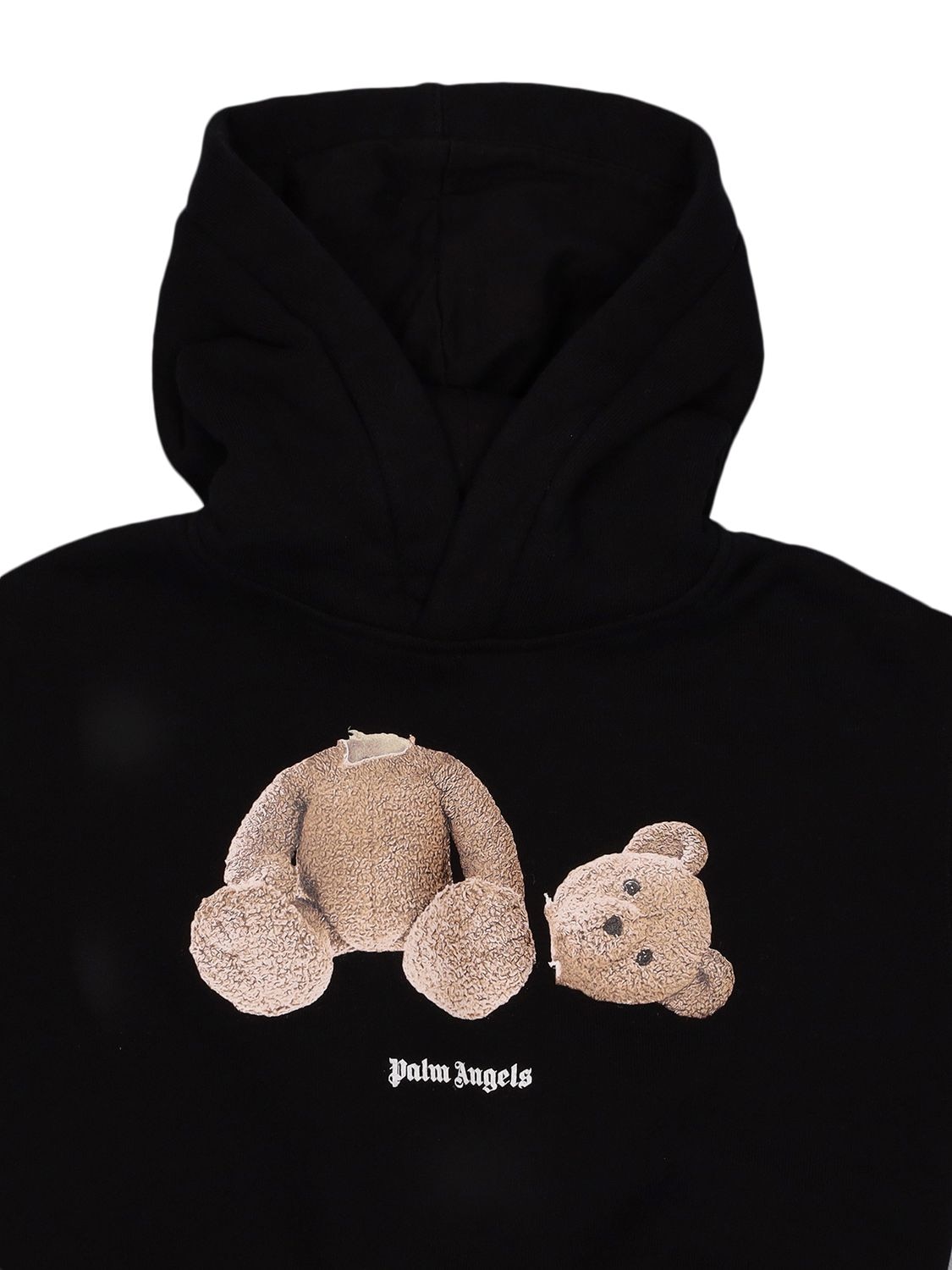 Shop Palm Angels Bear Print Cotton Hoodie Sweatshirt In Black