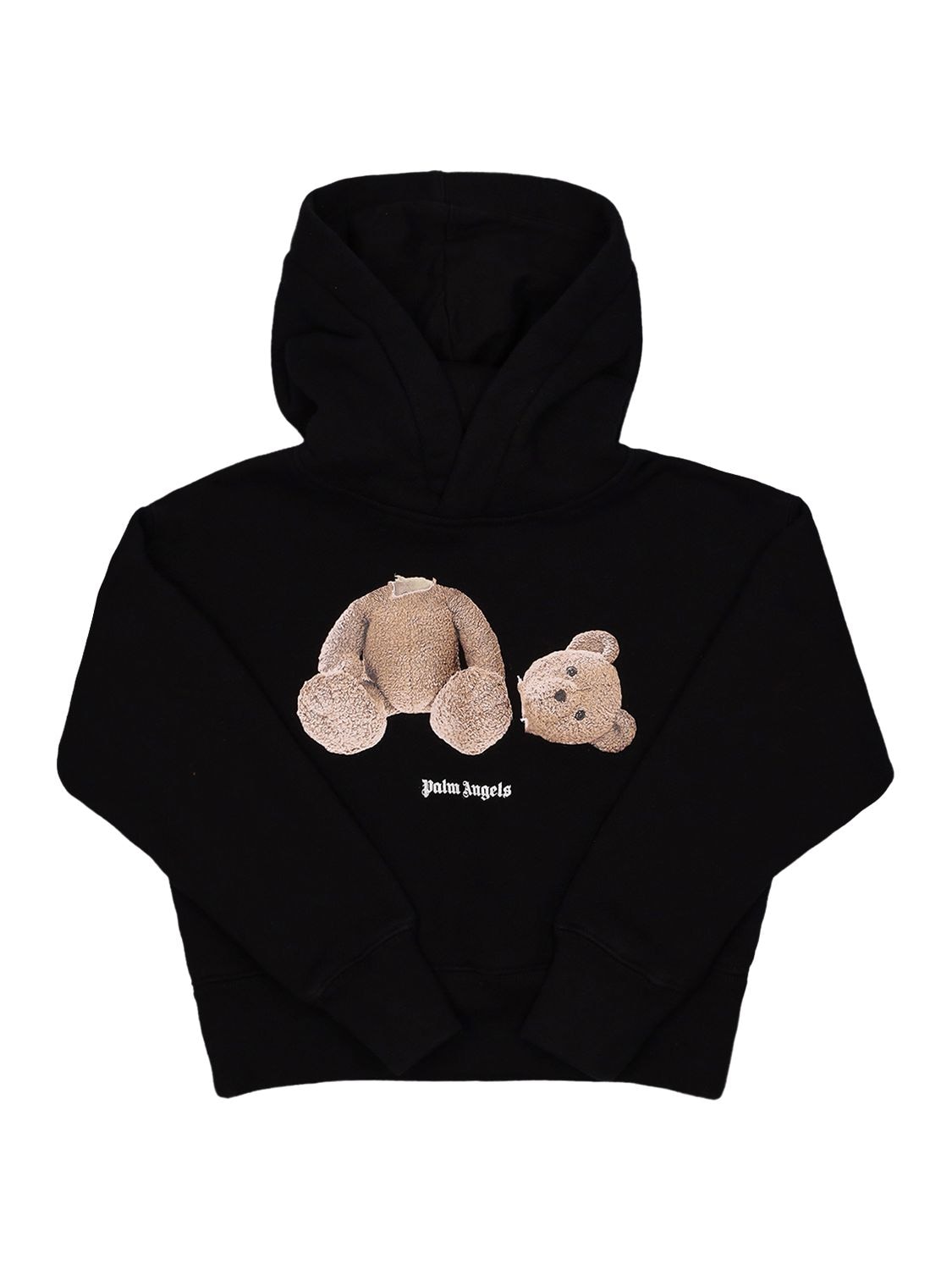 Shop Palm Angels Bear Print Cotton Hoodie Sweatshirt In Black