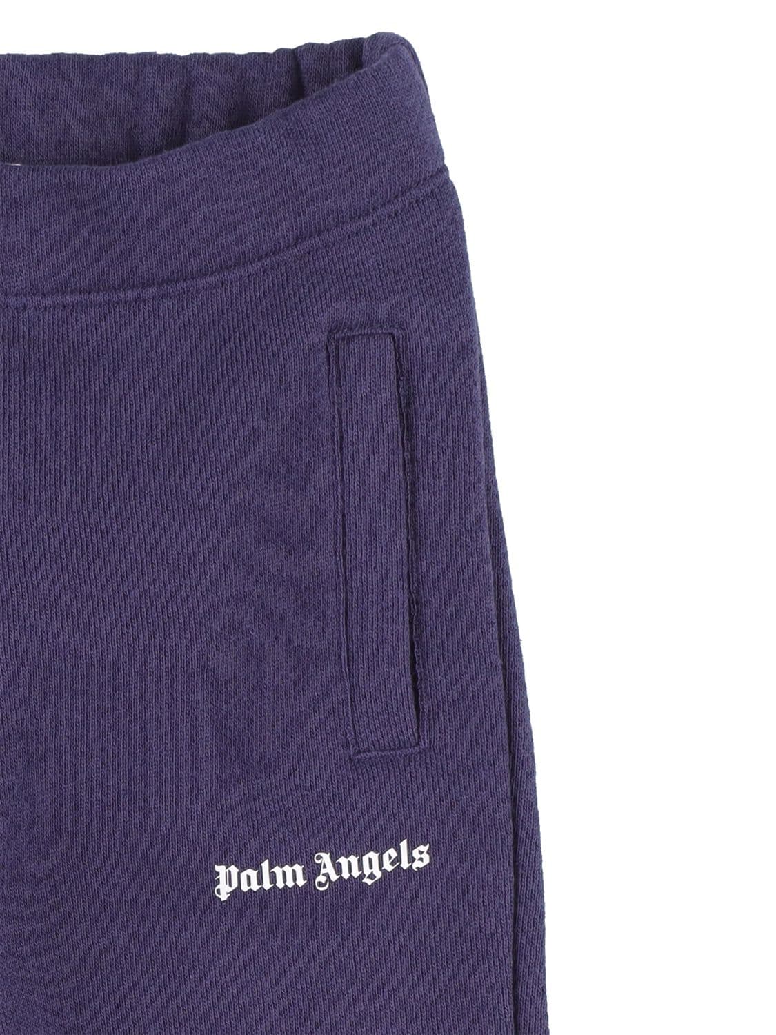 Shop Palm Angels Logo Print Cotton Sweatpants In Navy