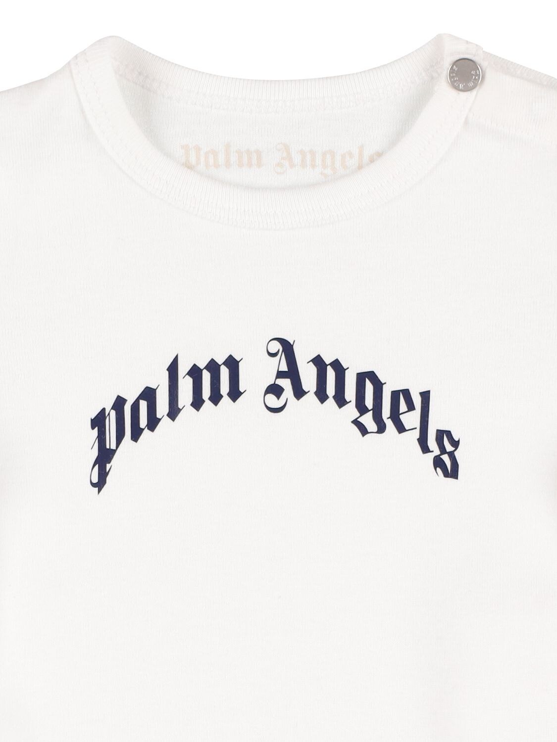 Shop Palm Angels Logo Print Cotton Jersey Bodysuit In White
