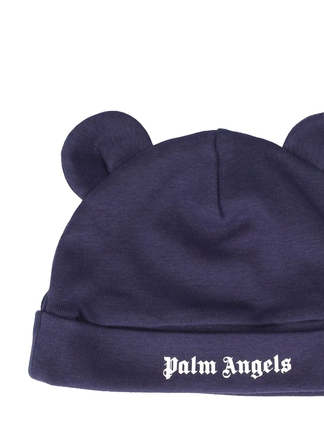 Shop Palm Angels Logo Print Cotton Jersey Hat W/ Ears In Navy