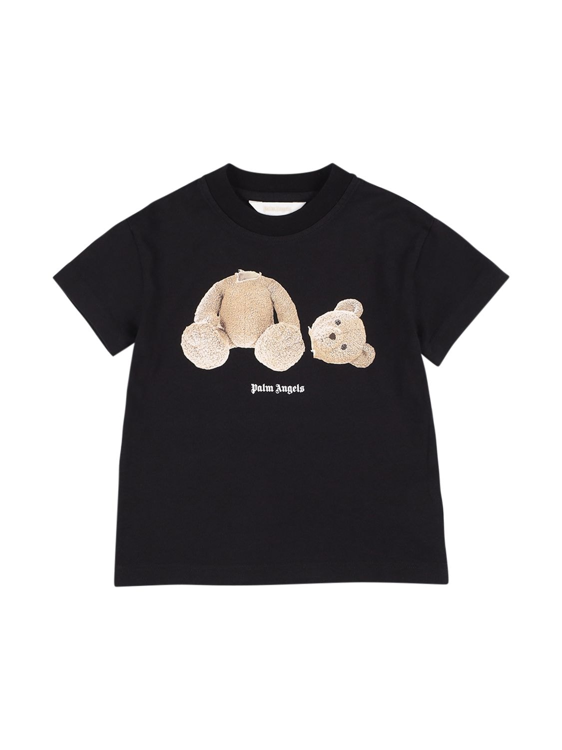 Palm Angels Kids' Bear Print Cotton Jersey T-shirt In Black Brown