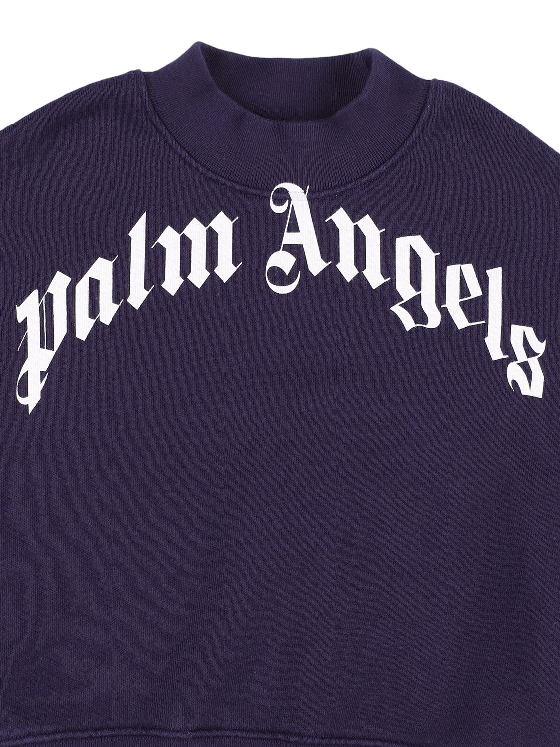Shop Palm Angels Logo Print Cotton Sweatshirt In Navy