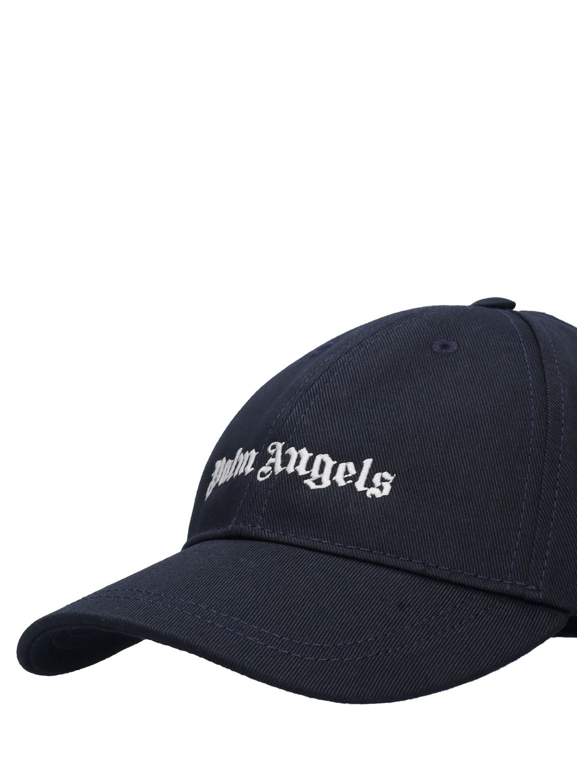 Shop Palm Angels Logo Cotton Gabardine Baseball Cap In Navy