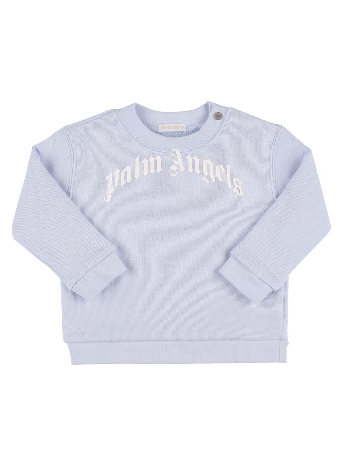 Palm Angels Babies' Logo Print Cotton Sweatshirt In Light Blue