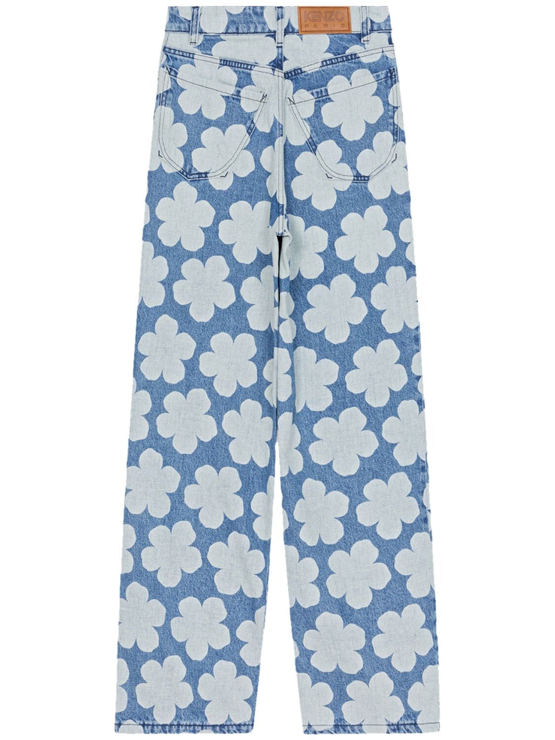 Kenzo Printed Cotton Denim Wide Leg Jeans In Blue | ModeSens